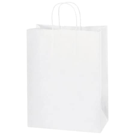 Box Packaging Paper Shopping Bags, 10"W x 5"D x 13"H, White, 250/Pack BGS104W